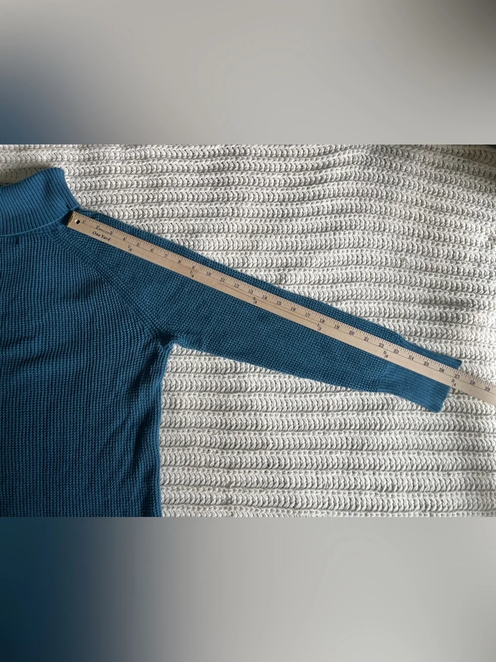 J. Crew Textured Turtleneck Sweater Blue Waffle Knit 100% Cotton Size Large L